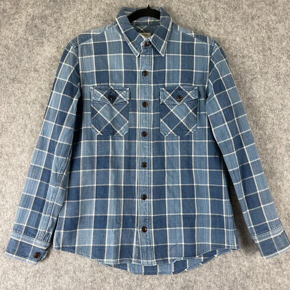 Visvim Flannel Shirt Mens Small 1 Blue Elk Indigo Plaid Button Up Heavy Japan - Picture 1 of 15